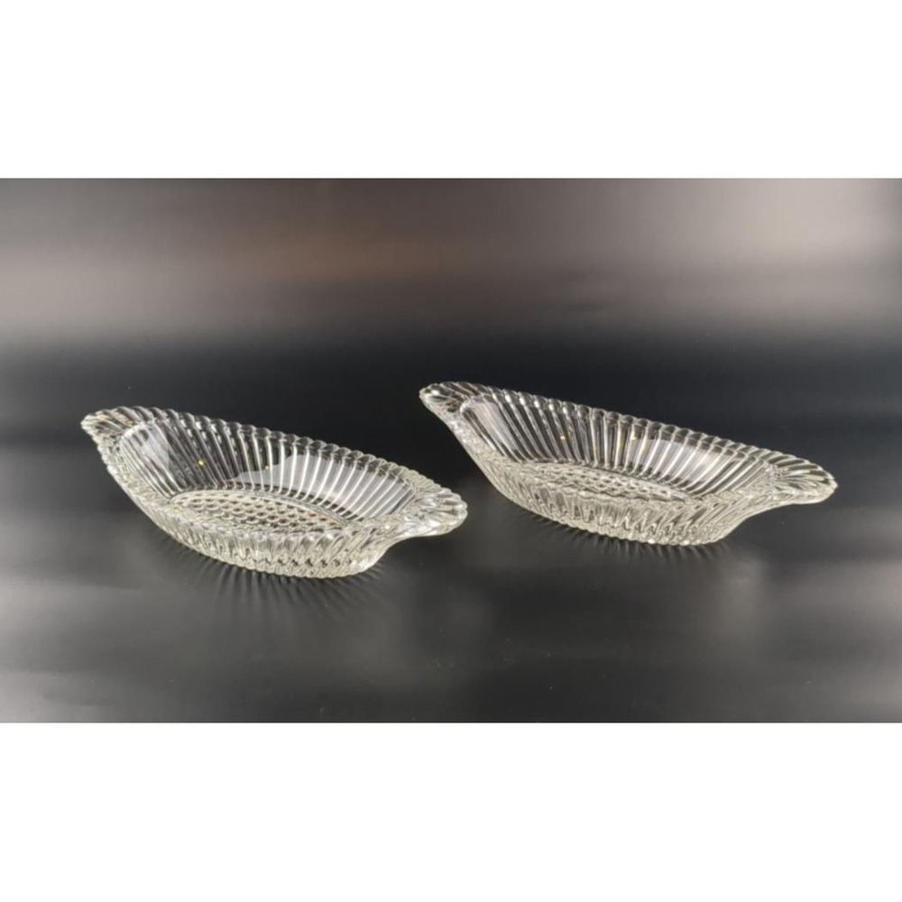 Vtg Banana Split Glass Boats 9"x4" Relish Dish Pair Unmarked Jeannette Style MCM